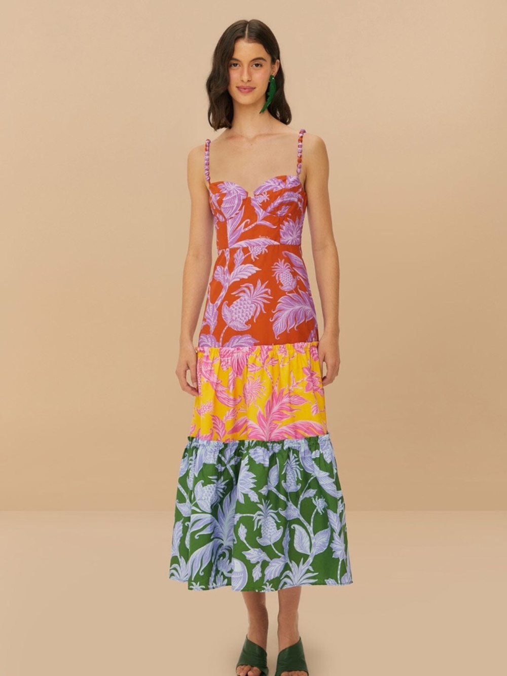 Mixed Tropical Swing Sleeveless Midi Dress